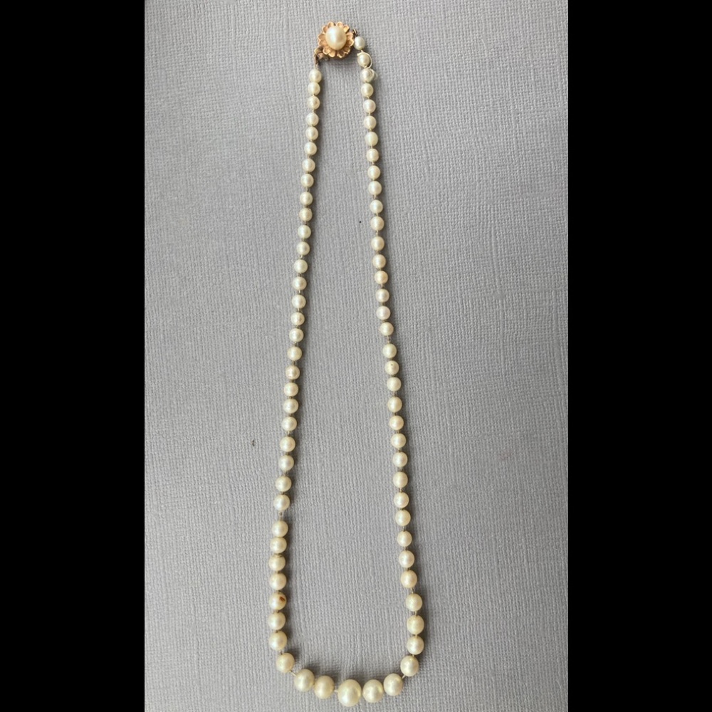 Pearl necklace 14 karat gold clasp 3-8  mm beads